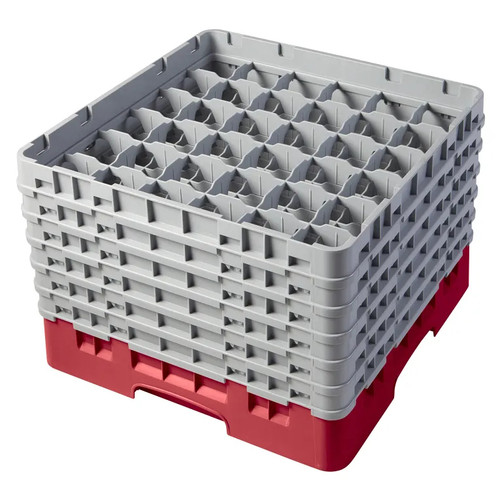 Cambro 36S1114163 19 3/4" x 19 3/4" x 13 3/4" Red 36 Compartments Full Size with 6 Extenders Camrack Glass Rack - 2 Cases