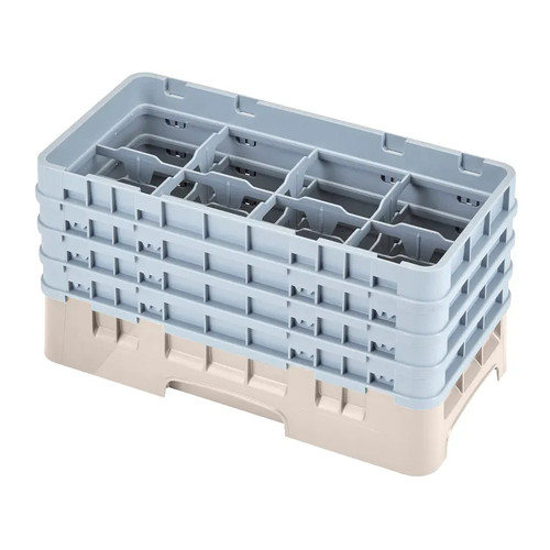 Cambro 8HS800184 10" x 19 3/4" x 10 1/2" Beige 8 Compartments Half Size with 4 Extenders Camrack Glass Rack - 2 Cases