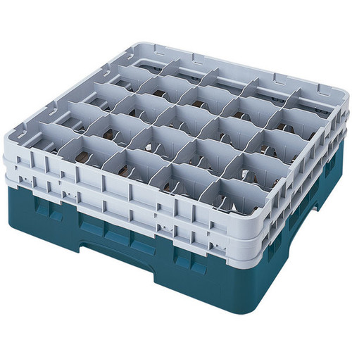 Cambro 25S1214414 19 3/4" x 19 3/4" x 13 3/4" Teal 25 Compartments Full Size Low Profile with 6 Extenders Camrack Glass Rack - 2 Cases