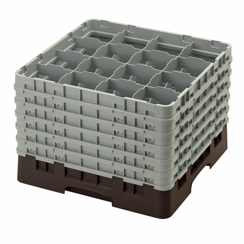 Cambro 16S1214167 19 3/4" x 19 3/4" x 13 3/4" Brown 16 Compartments Full Size with 6 Extenders Camrack Glass Rack - 2 Cases