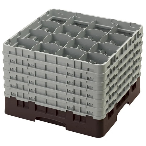 Cambro 16S1214167 19 3/4" x 19 3/4" x 13 3/4" Brown 16 Compartments Full Size with 6 Extenders Camrack Glass Rack - 2 Cases