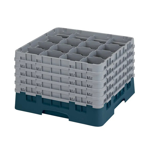 Cambro 16S1058414 19 3/4" x 19 3/4" x 12 1/8" Teal 16 Compartments Full Size with 5 Extenders Camrack Glass Rack - 2 Cases