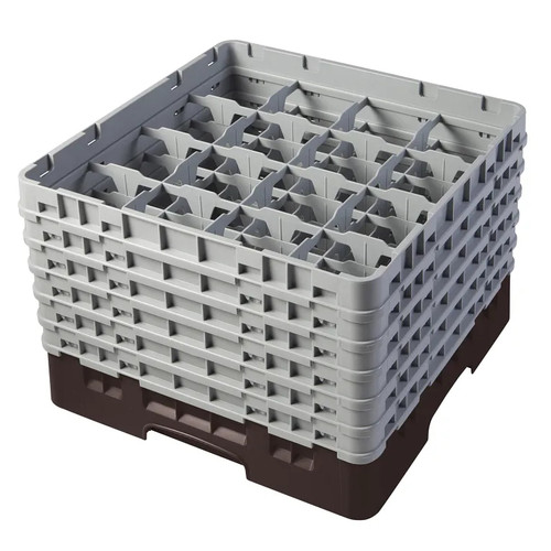 Cambro 16S1114167 19 3/4" x 19 3/4" x 13 3/4" Brown 16 Compartments Full Size with 6 Extenders Camrack Glass Rack - 2 Cases