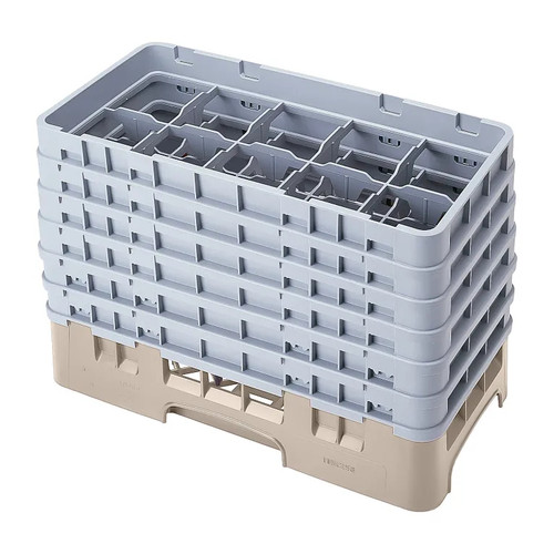 Cambro 10HS1114184 10" x 19 3/4" x 13 3/4" Beige 10 Compartments Half Size with 6 Extenders Camrack Glass Rack - 2 Cases