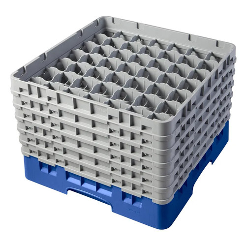 Cambro 49S1114168 19 3/4" x 19 3/4" x 13 3/4" Blue 49 Compartments Full Size with 6 Extenders Camrack Glass Rack - 2 Cases
