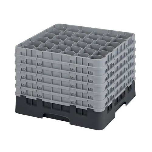 Cambro 36S1214110 19 3/4" x 19 3/4" x 13 3/4" Black 36 Compartments Full Size Low Profile with 6 Extenders Camrack Glass Rack - 2 Cases