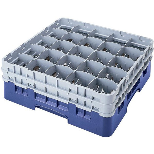 Cambro 25S1214186 19 3/4" x 19 3/4" x 13 3/4" Navy Blue 25 Compartments Full Size Low Profile with 6 Extenders Camrack Glass Rack - 2 Cases