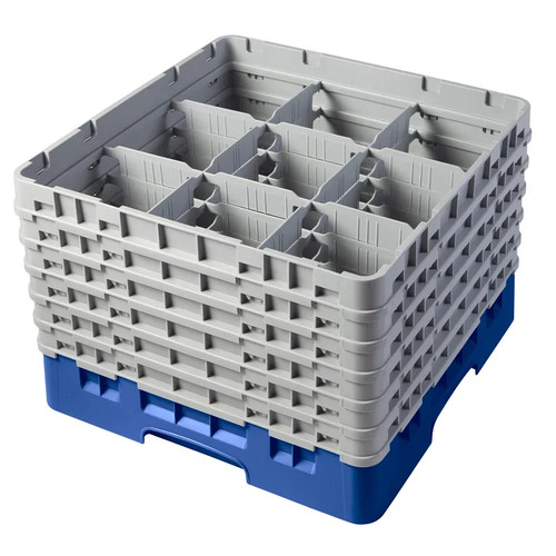 Cambro 9S1114168 19 3/4" x 19 3/4" x 13 3/4" Blue 9 Compartments Full Size with 6 Extenders Camrack Glass Rack - 2 Cases
