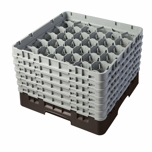 Cambro 30S1114167 19 3/4" x 19 3/4" x 13 3/4" Brown 30 Compartments Full Size with 6 Extenders Camrack Glass Rack - 2 Cases