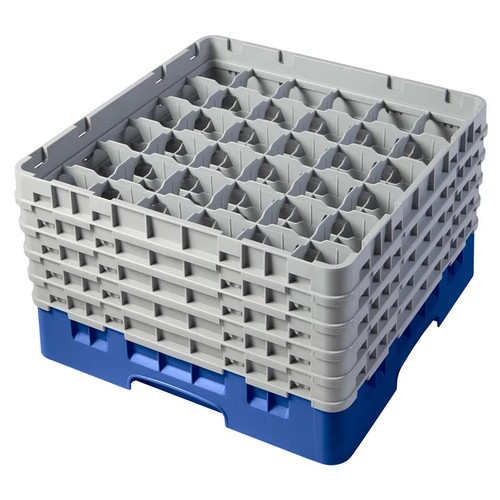 Cambro 36S1058168 19 3/4" x 19 3/4" x 12 1/8" Blue 36 Compartments Full Size Low Profile with 5 Extenders Camrack Glass Rack - 2 Cases