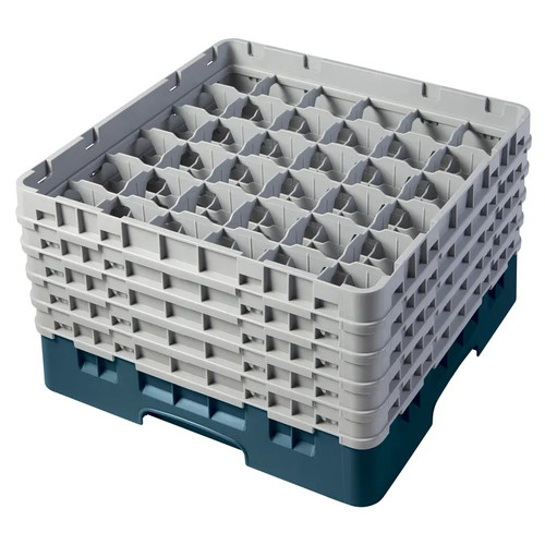 Cambro 36S1058414 19 3/4" x 19 3/4" x 12 1/8" Teal 36 Compartments Full Size Low Profile with 5 Extenders Camrack Glass Rack - 2 Cases