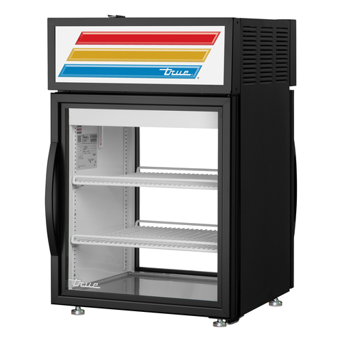 True GDM-05PT-HC~TSL0 1White Aluminum Interior Black Powder Coated Exterior 1 fr or 1 bk Low-E Thermal Glass Hinged Doors Countertop Pass-thru Refrigerated Merchandiser