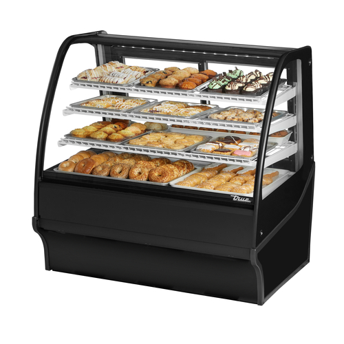 True TDM-DC-48-GE/GE-B-W 48.25" W Black Powder Coated with Curved Glass Dry Non-Refrigerated Display Merchandiser - 115 Volts