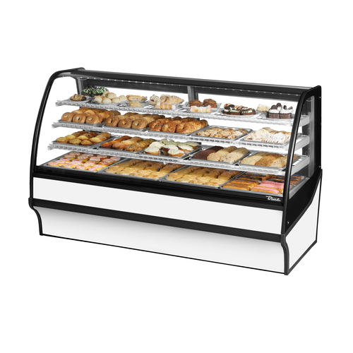 True TDM-DC-77-GE/GE-W-W 77.25" W White Powder Coated with Curved Glass Dry Non-Refrigerated Display Merchandiser - 115 Volts