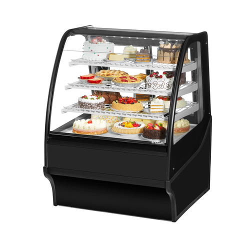 True TDM-R-36-GE/GE-B-W 36.25" W White and Black Finish with Curved Glass Refrigerated 3 Shelves Display Merchandiser - 115 Volts