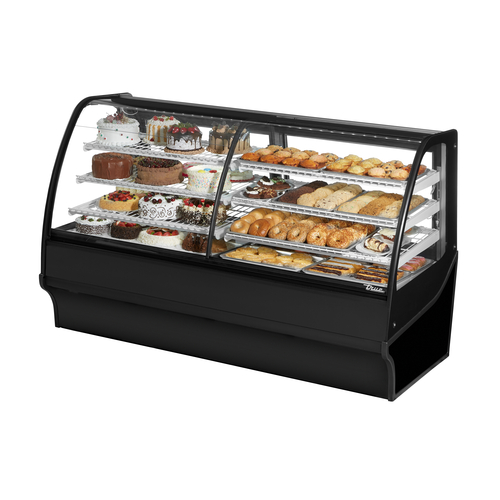 True TDM-DZ-77-GE/GE-B-W 77.25" W White and Black Finish with Curved Glass Dual Zone Display Merchandiser - 115 Volts