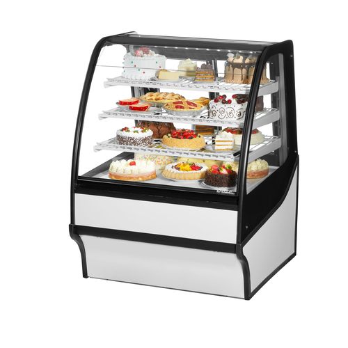 True TDM-R-36-GE/GE-S-W 36.25" W Stainless Steel White Finish with Curved Glass Refrigerated 3 Shelves Display Merchandiser - 115 Volts