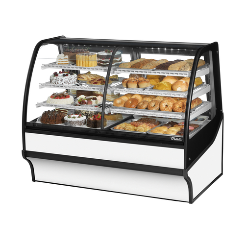 True TDM-DZ-59-GE/GE-S-W 59.25" W Stainless Steel White Finish with Curved Glass Dual Zone Display Merchandiser - 115 Volts