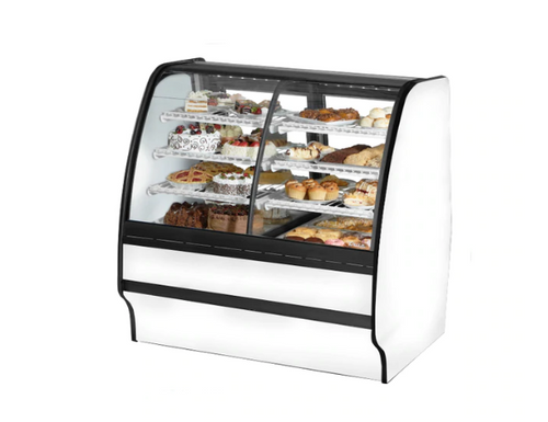 True TGM-DZ-48-SC/SC-W-W 48.25" W White Finish with Curved Glass Dual Zone Glass Merchandiser - 115 Volts