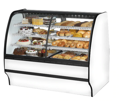 True TGM-DZ-59-SC/SC-W-W 59.25" W White Finish with Curved Glass Dual Zone Glass Merchandiser - 115 Volts