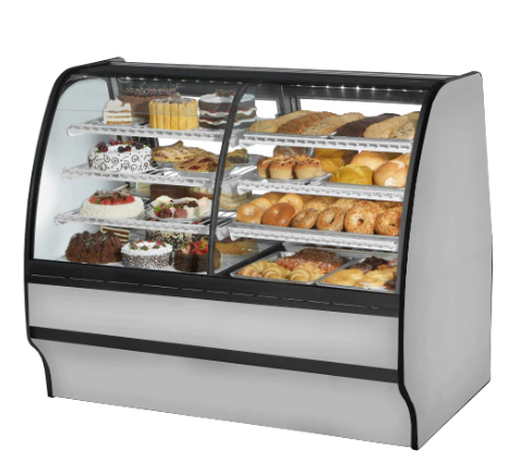 True TGM-DZ-59-SC/SC-S-S 59.25" W Stainless Steel with Curved Glass Dual Zone Glass Merchandiser - 115 Volts