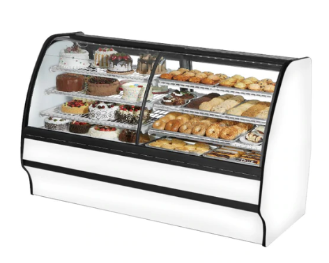 True TGM-DZ-77-SC/SC-W-W 77.25" W White Finish with Curved Glass Dual Zone Glass Merchandiser - 115 Volts