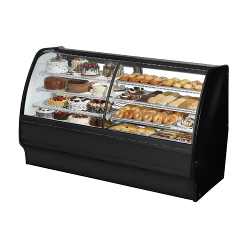 True TGM-DZ-77-SC/SC-B-W 77.25" W White and Black Finish with Curved Glass Dual Zone Glass Merchandiser - 115 Volts