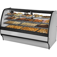 True TGM-DC-77-SC/SC-S-S 77.25" W Stainless Steel with Curved Glass Non-Refrigerated 3 Shelves Glass Merchandiser - 115 Volts