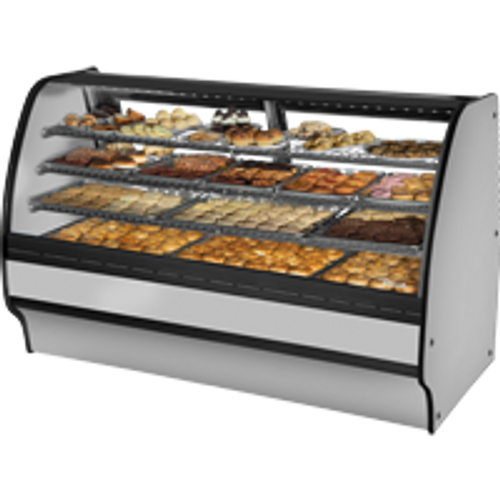 True TGM-DC-77-SC/SC-S-S 77.25" W Stainless Steel with Curved Glass Non-Refrigerated 3 Shelves Glass Merchandiser - 115 Volts