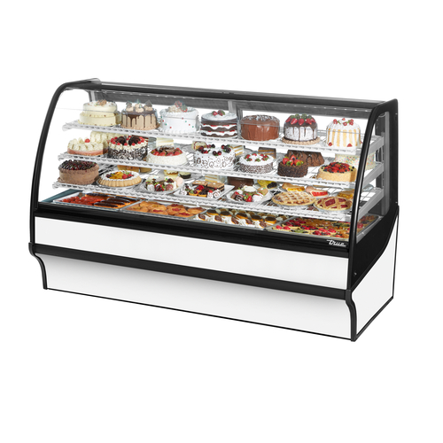 True TDM-R-77-GE/GE-S-W 77.25" W Stainless Steel White Finish with Curved Glass Refrigerated 3 Shelves Display Merchandiser - 115 Volts