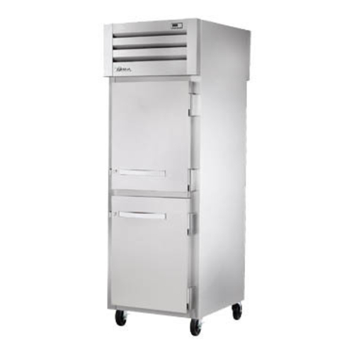 True STA1RPT-2HS-1S-HC 2 Stainless Steel Half Doors Front 1 Stainless Steel Door Rear LED Interior Lights Pass-Thru SPEC SERIES Refrigerator - 115 Volts