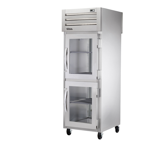 True STG1RPT-2HG-1S-HC 2 Glass Half Doors Front 1 Stainless Steel Door Rear LED Interior Lights Pass-Thru SPEC SERIES Refrigerator - 115 Volts