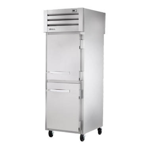 True STG1RPT-2HS-1S-HC 2 Stainless Steel Half Doors Front 1 Stainless Steel Door Rear LED Interior Lights Pass-Thru SPEC SERIES Refrigerator - 115 Volts