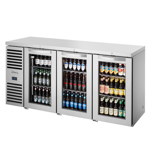 True TBR72-RISZ1-L-S-GGG-1 72" W Stainless Steel Glass Refrigerated Back Bar Cooler - 155 Volts
