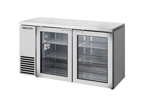 True TBB24-60-2G-Z1-SFT-S-1 60.12" W Two-Section Stainless Steel Solid Doors Back Bar Cooler - 115 Volts