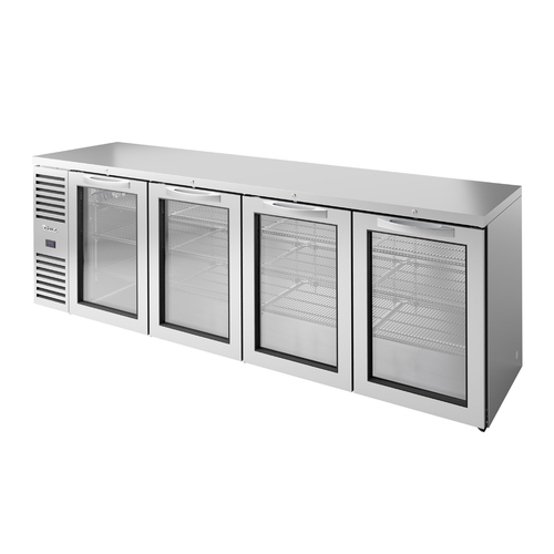 True TBR108-RISZ1-L-S-GGGG-1 108" W Stainless Steel Glass Refrigerated Back Bar Cooler