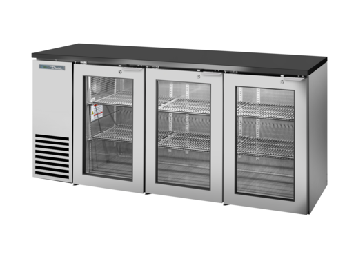 True TBB24-72-3G-Z1-BST-S-1 72.12" W Stainless Steel Three-Section Glass Doors Back Bar Cooler - 115 Volts