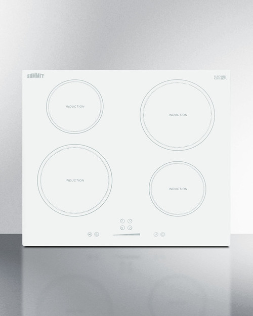 Summit SINC4B242W 24" W EuroKera Glass Surface White Finish Four Burner Drop In Induction Cooktop - 240 Volts