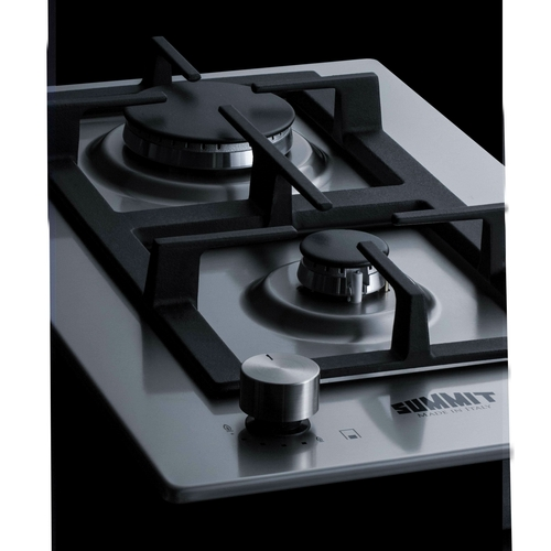 Summit GCJ2SS Stainless Steel Surface Cast Iron Grates Two Burner Gas Cooktop - 13,400 BTU