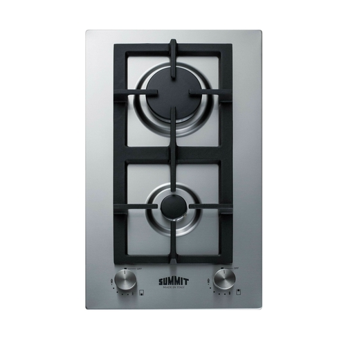 Summit GCJ2SS Stainless Steel Surface Cast Iron Grates Two Burner Gas Cooktop - 13,400 BTU