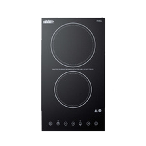 Summit CR2B23T3B Black Schott Ceramic Glass Top Two Burner Electric Radiant Cooktop - 230 Volts