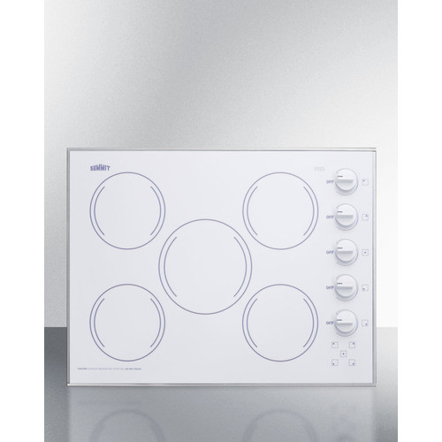 Summit CR5B274W White Schott Ceramic Glass Top Five Burner Electric Radiant Cooktop - 230 Volts