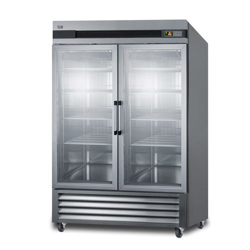 Summit SCR49SSG 55.25" W All Stainless Steel Glass Door Refrigerator - 115 Volts 1-Ph