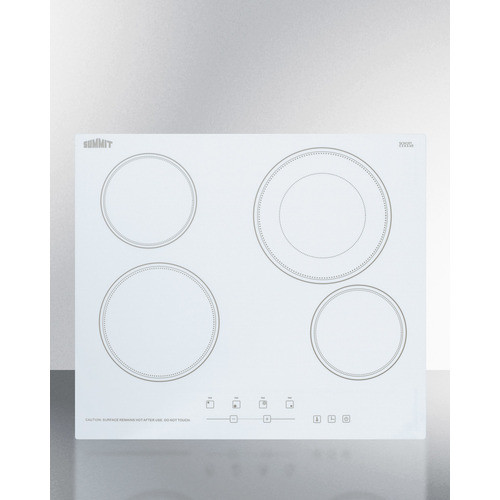 Summit CR4B23T6W White Schott Ceramic Glass Top Four Burner Electric Radiant Cooktop - 220 Volts