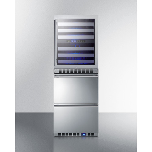 Summit SWCDAR24 23.63" W Stainless Steel Single Section Glass Door Dual Zone Wine Cellar or All-Refrigerator - 115 Volts