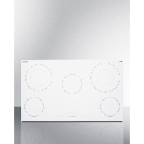 Summit CR5B36TXW White Ceramic Finish Five Burner Built-in Electric Radiant Cooktop - 240 Volts