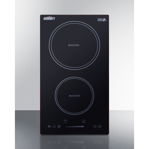 Summit SINC2B230B 12" W EuroKera Glass Surface Black Finish Two Burner Drop In Induction Cooktop - 240 Volts