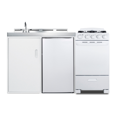 Summit ACK60GASW 58.63" W x 23.63" D x 42" H White Exterior All-in-One Combo Kitchen - 36,000 BTU