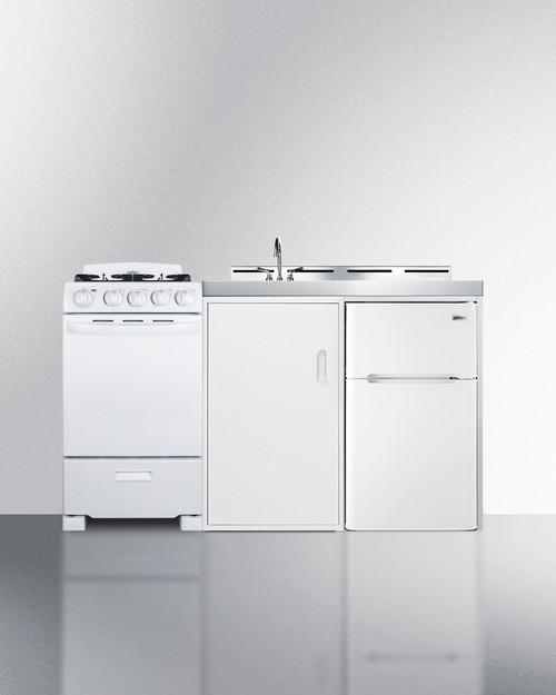 Summit ACK60GASW 58.63" W x 23.63" D x 42" H White Exterior All-in-One Combo Kitchen - 36,000 BTU