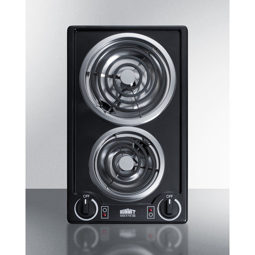 Summit CCE226BL Black Porcelain Cooktop Two Burner Electric Radiant Cooktop - 230 Volts